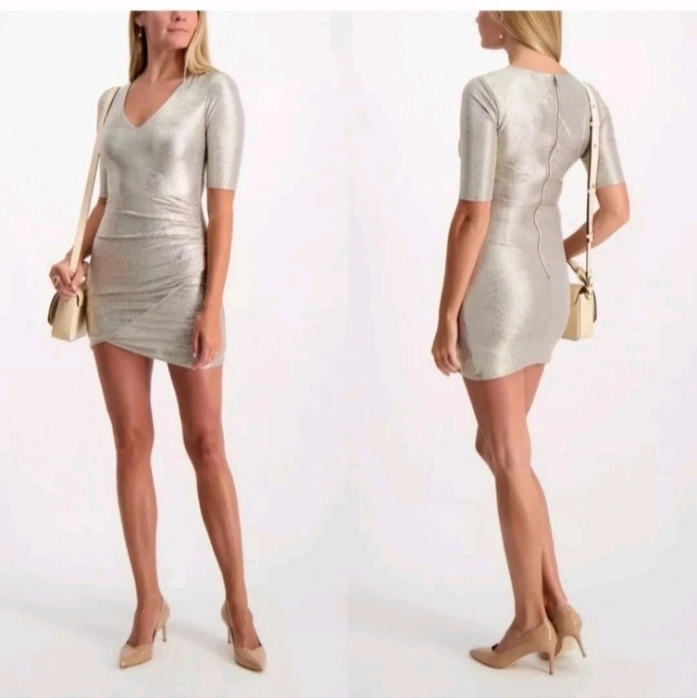 Alice + Olivia Judy dress with metallic V-Neck Mini Dress 0 New without tags. - Picture 7 of 16